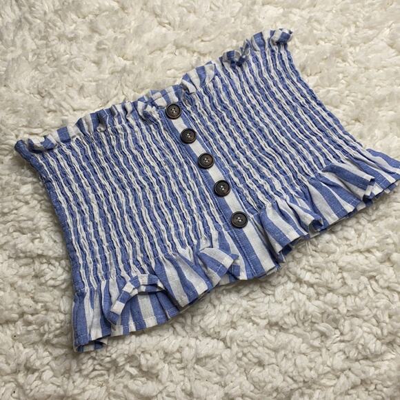 Blue and White Strapless Wide Leg Two Piece Set J15 - Picture 4 of 16